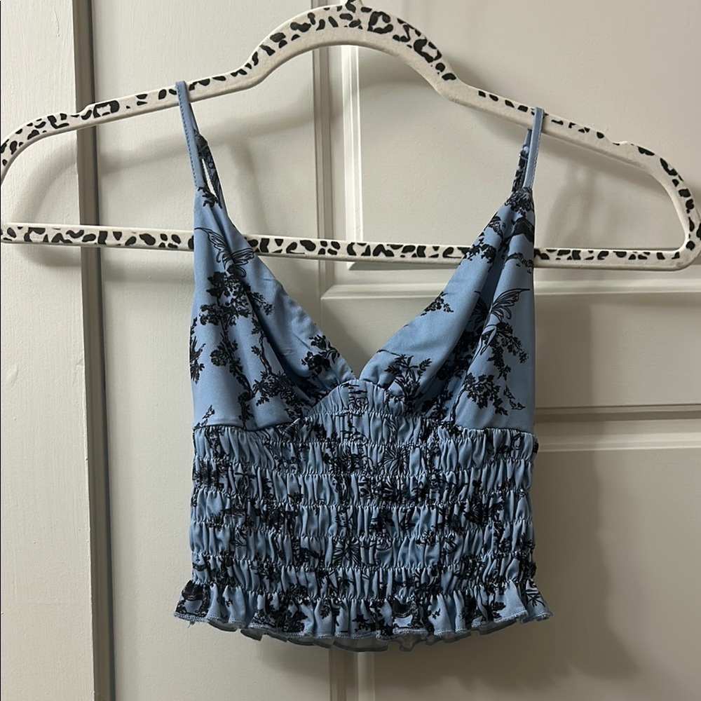🖤 URBAN OUTFITTERS Blue Floral Smocked Adjustable Cami Women's Top